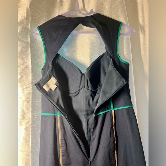 Navy open back fitted dress with aqua and tan trim; Jessica Simpson size 6 - Picture 6 of 7